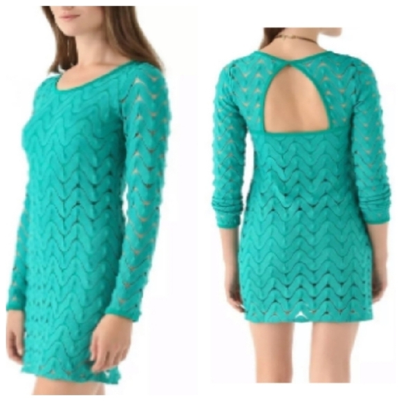 Free People Green Cochet Wild Thing Mini Sheath V Neck Retro - Picture 5 of 17